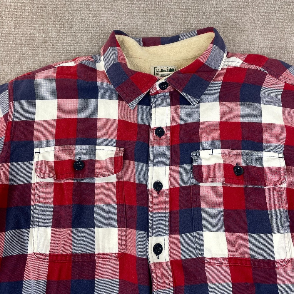 L.L. Bean Fleece-Lined Flannel Shirt Mens XL Multicolor Plaid Traditional Fit - Picture 4 of 15